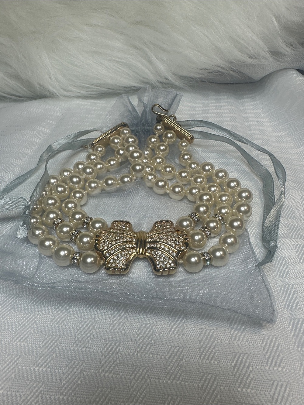 Swarovski 3 strands pearls Necklace cubic zirconia gold pendant - Picture 8 of 10